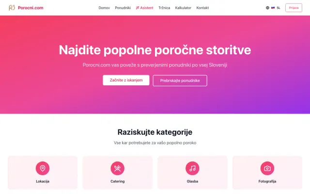 Spletna stran Porocni.com — Poročna platforma za pare in ponudnike