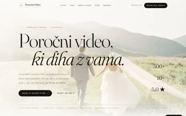Spletna stran PorocniVideo.com — Svetla različica znamke