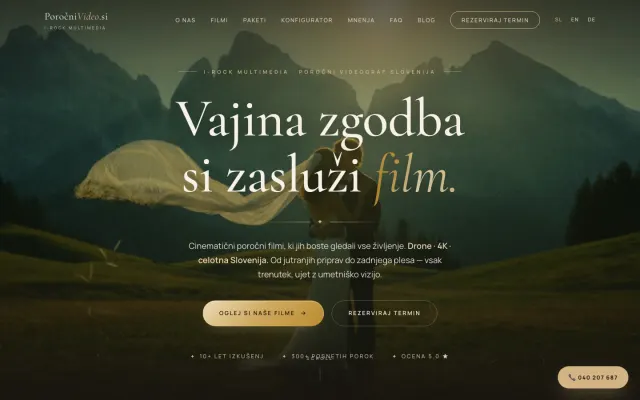 Spletna stran PorocniVideo.si — Poročna video produkcija