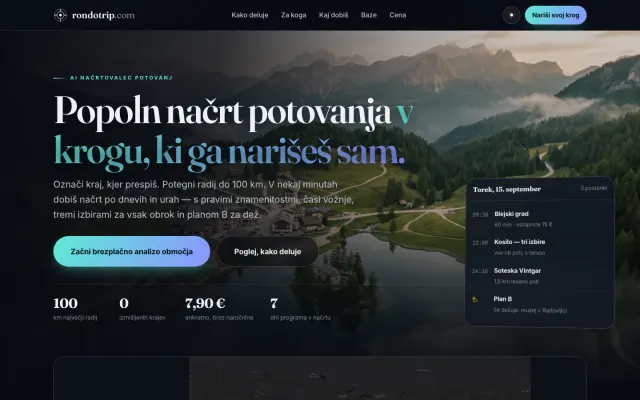 Spletna stran Rondotrip.com — Načrtovalec potovanj v krogu